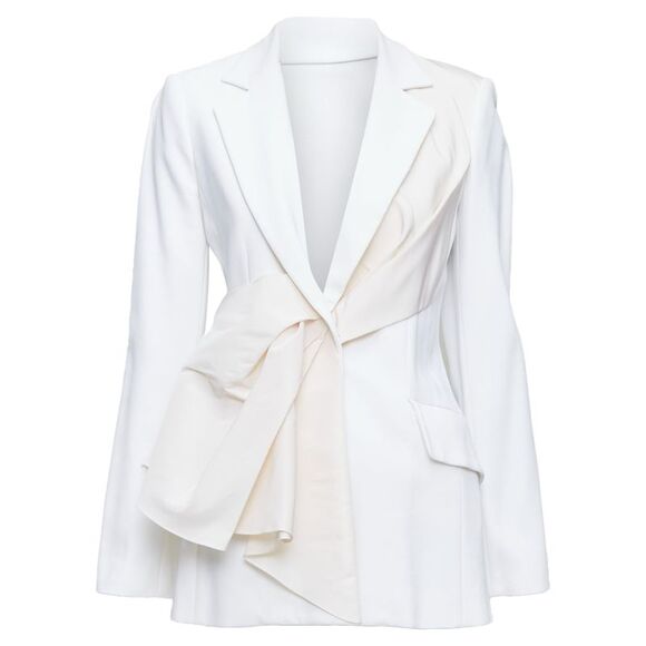 Carolina Herrera cream draped pocketed fitted blazer